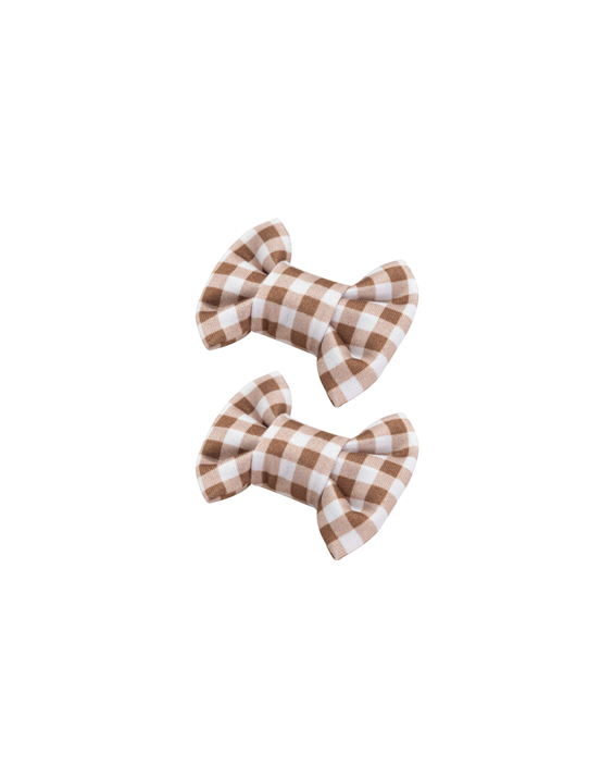 Brown Gingham Bow Clips