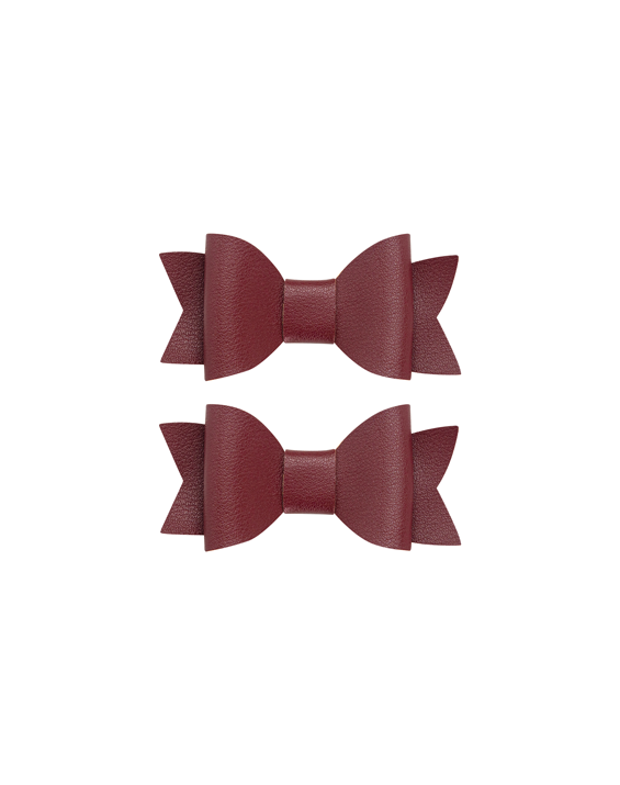 Burgundy Faux Leather Bow Clips