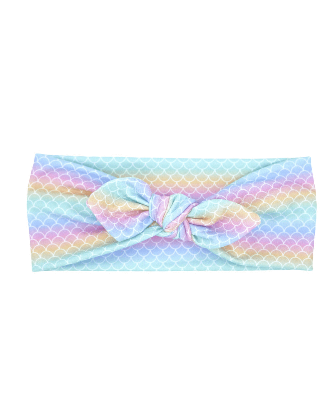 A top knot headband featuring a mermaid pattern from By Bella Boutique. A top knot headband featuring a mermaid pattern from By Bella Boutique.