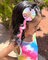 Unicorn Rainbow Bow Clip with Hair Extensions
