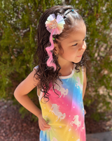 Unicorn Rainbow Bow Clip with Hair Extensions