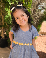 Embroidered Yellow Flower Bow Clips