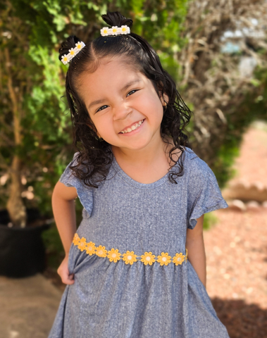 Embroidered Yellow Flower Bow Clips