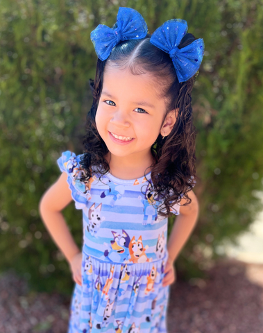 Handmade set of 2 blue star tulle bow clips for toddlers and little girls by By Bella Boutique