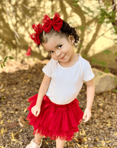 Red Tulle Bow Clips