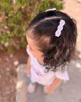 Embroidered Pink Flower Bow Clips