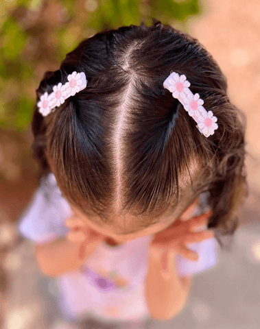 Embroidered Pink Flower Bow Clips