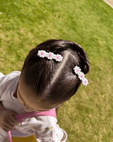 Embroidered Pink Flower Bow Clips