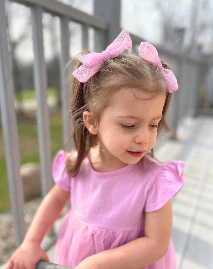 Pink Tulle Bow Clips