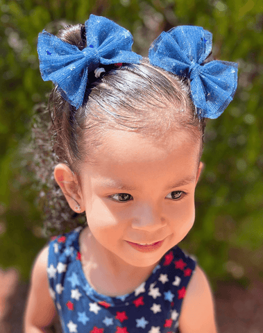 Blue Stars Tulle Bow Clips