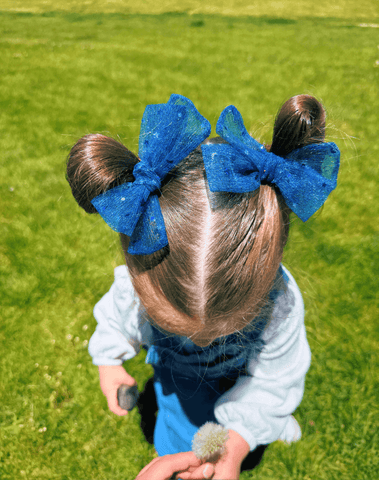 Blue Stars Pinwheel Tulle Bow Clips