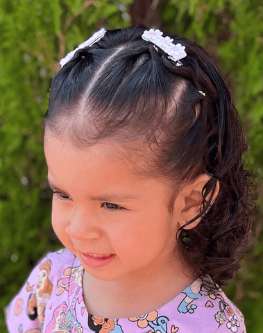 Embroidered Pink Flower Bow Clips
