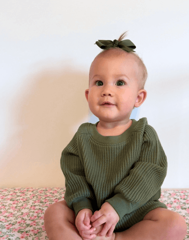 Olive Green Grosgrain Bow Clips