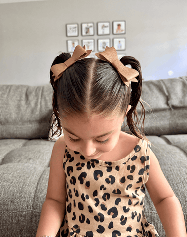 Muted Mocha Faux Leather Bow Clips