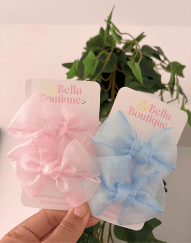 Blushing Petal Shimmer Bow Clips