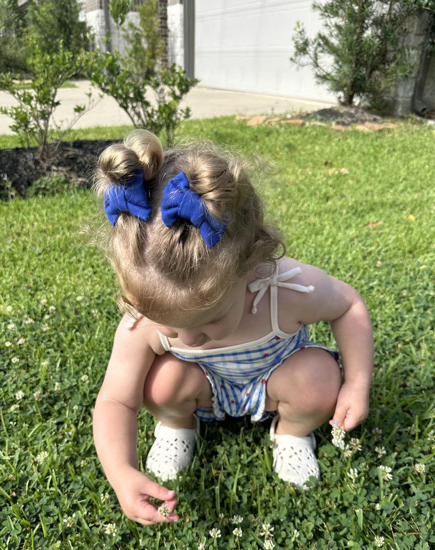 Handmade set of 2 all american blue bow clips for toddlers and little girls by By Bella Boutique