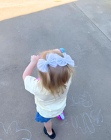 White Stars Tulle Bow Clips