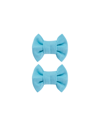Handmade set of 2 soft aqua blue bow clips front view for toddlers and little girls by By Bella Boutique