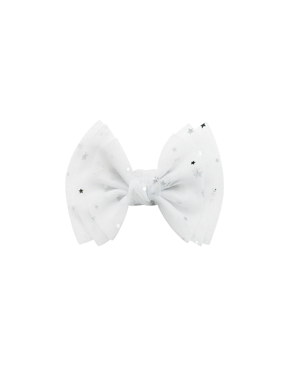 Silver Stars Tulle Bow Clip