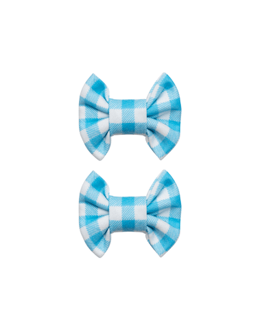 Blue Gingham Bow Clips