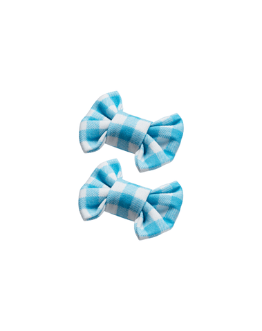 Blue Gingham Bow Clips