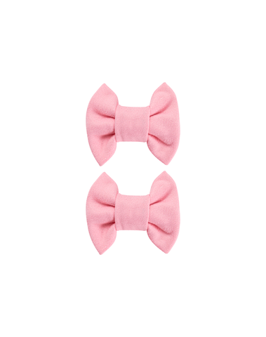 Handmade set of 2 soft bubblegum pink bow clips front view for toddlers and little girls by By Bella Boutique