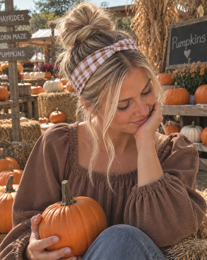 Brown Gingham Mom Headband