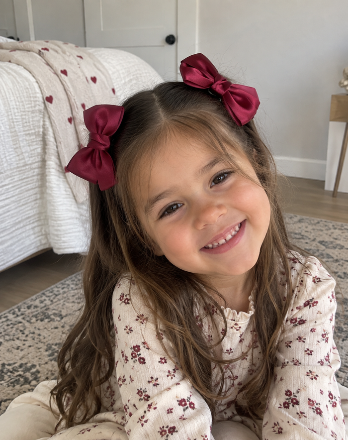 Burgundy Satin Bow Clips