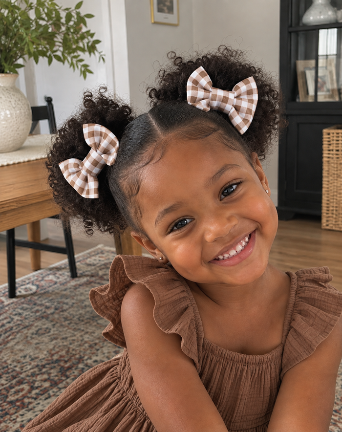 Brown Gingham Bow Clips