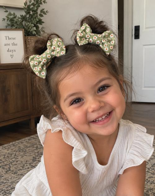 Olive Bloom Bow Clips