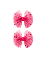 Fuchsia Star Tulle Bow Clips