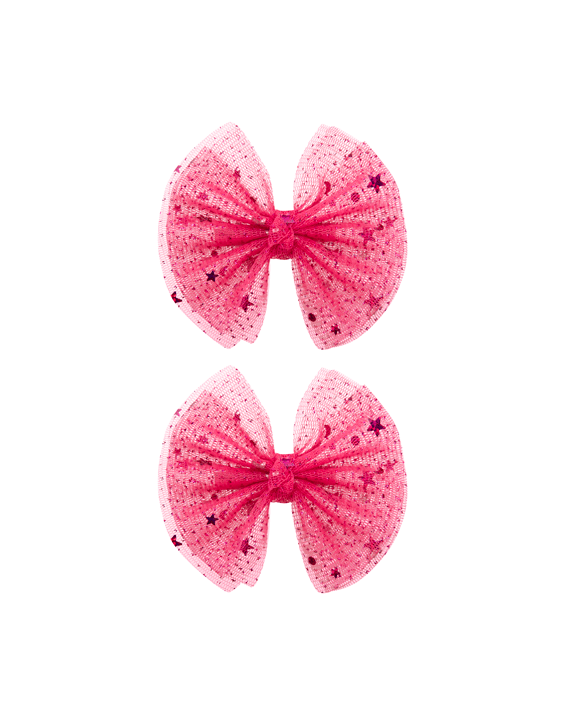 Fuchsia Star Tulle Bow Clips