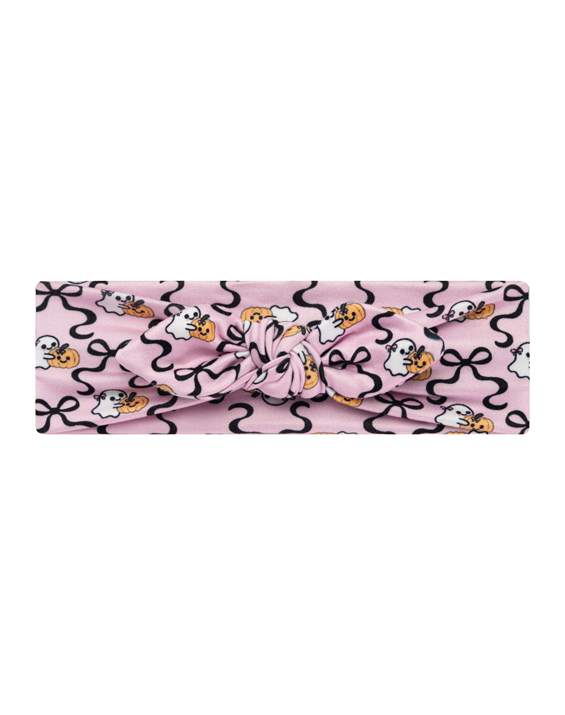 Handmade pink ghost and pumpkin print headband for babies and toddlers by By Bella Boutique