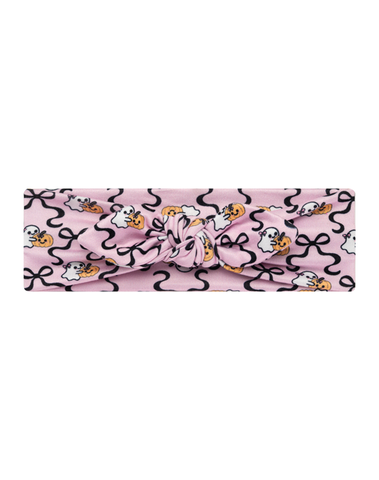 Handmade pink ghost and pumpkin print headband for babies and toddlers by By Bella Boutique