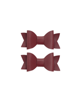 Burgundy Faux Leather Bow Clips