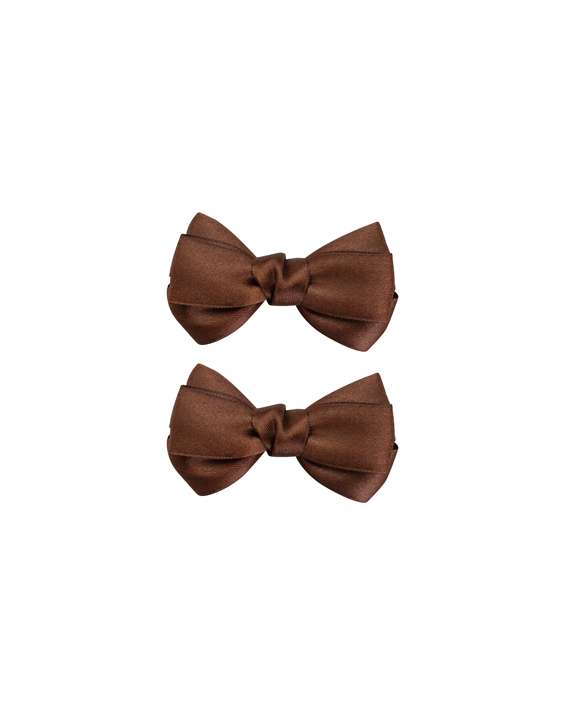 Chocolate Satin Bow Clips