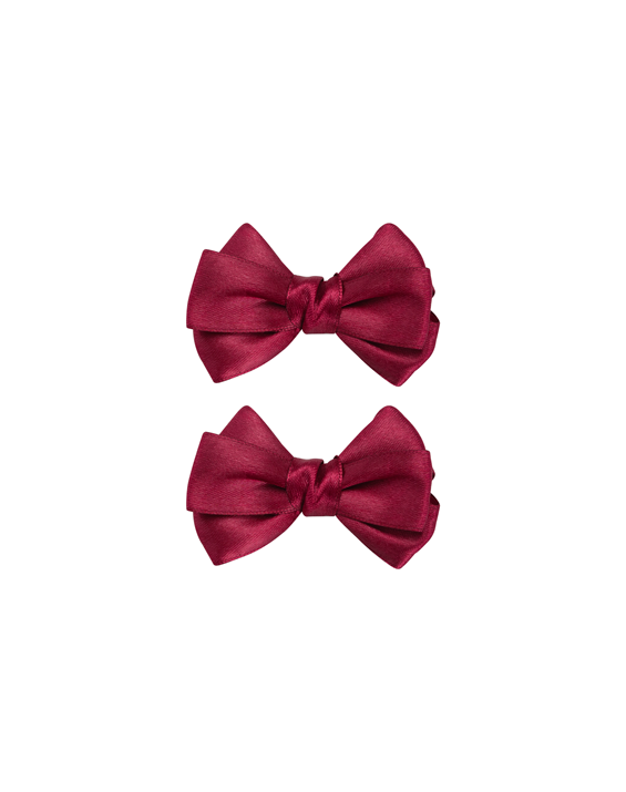 Burgundy Satin Bow Clips