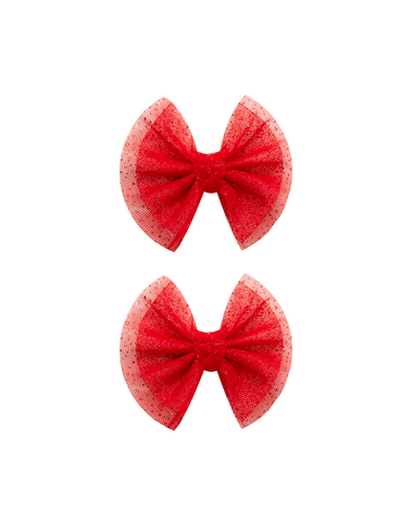 Red Tulle Bow Clips