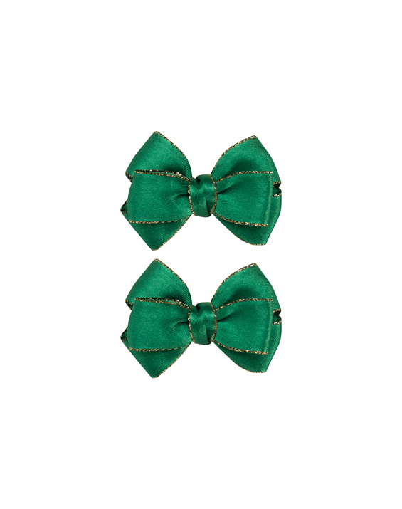 Lucky Emerald Satin Bow Clips