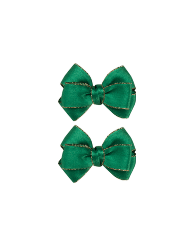 Lucky Emerald Satin Bow Clips