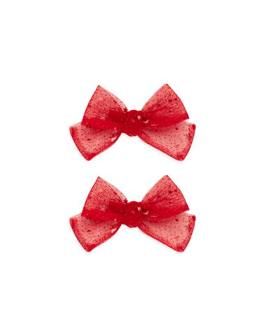 Red Stars Pinwheel Tulle Bow Clips