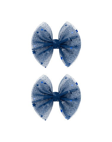 Blue Stars Tulle Bow Clips
