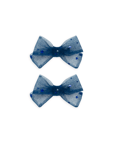 Blue Stars Pinwheel Tulle Bow Clips