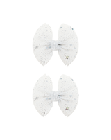 White Stars Tulle Bow Clips