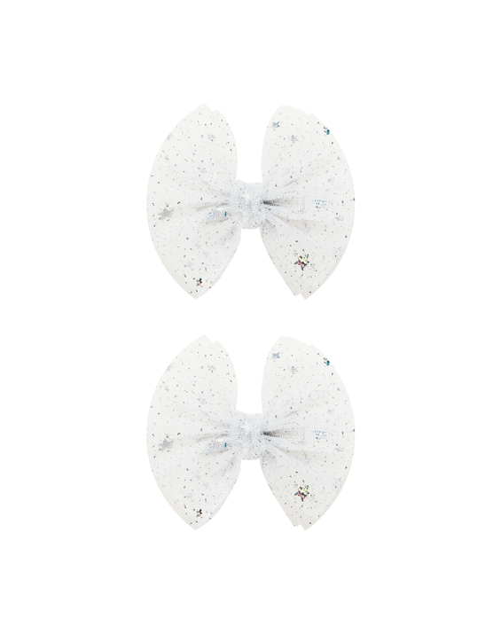 White Stars Tulle Bow Clips