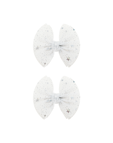 White Stars Tulle Bow Clips