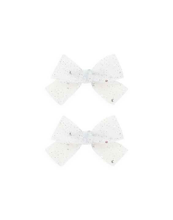 White Stars Pinwheel Tulle Bow Clips