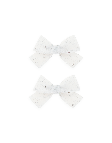 White Stars Pinwheel Tulle Bow Clips