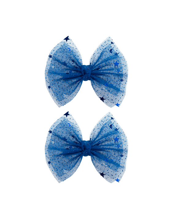 Blue Star Tulle Bow Clips