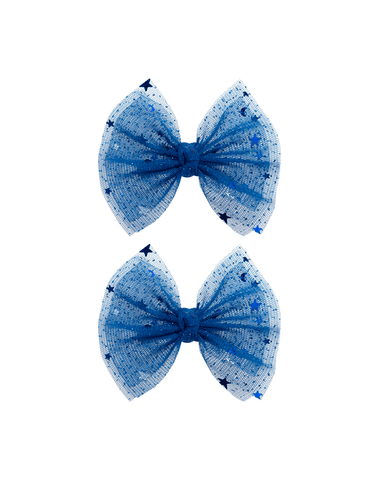 Blue Star Tulle Bow Clips